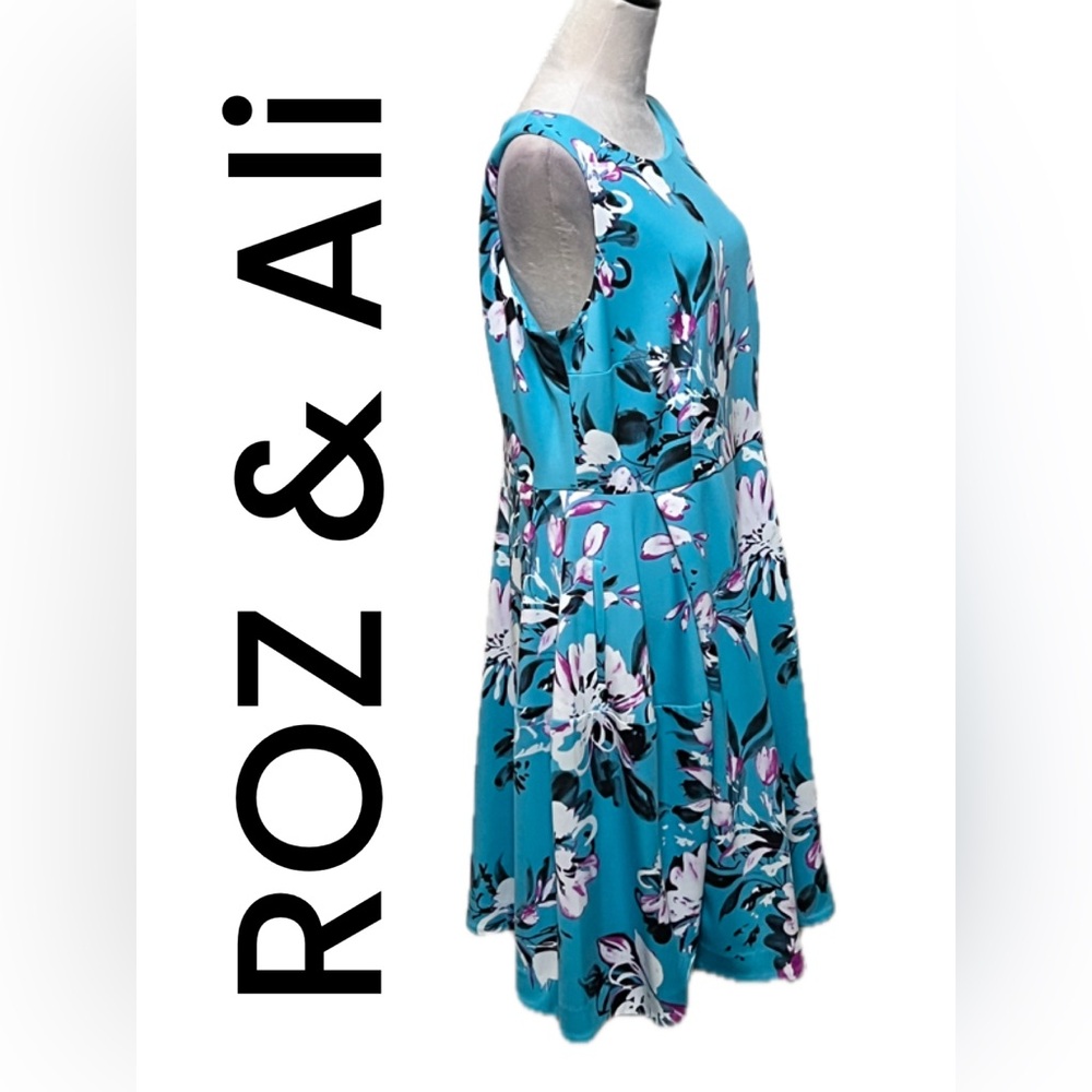 B12 Roz & Ali Women’s Turquoise Floral Dress Size 14. - Picture 4 of 14